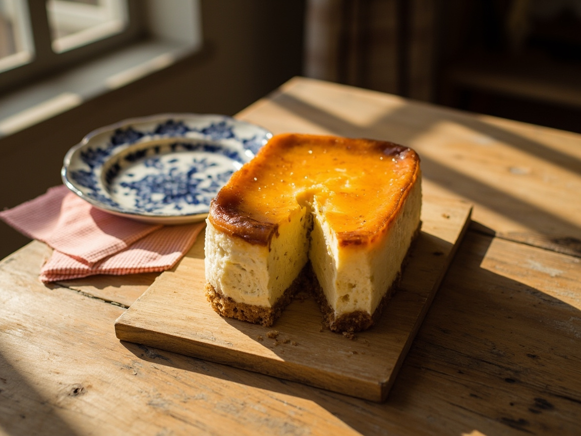 Cheesecake entero sobre plato.